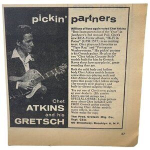Chet Atkins and His Gretsch Guitar Print Ad Vintage 1950s Fred Gretsch Brooklyn